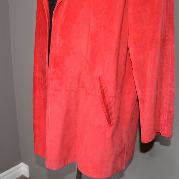 Vintage 90's Cherry Red Suede Leather Jacket Blazer Sz XS - Picture 2 of 8
